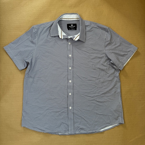 Buttercloth Other - Buttercloth Button down‎ collared Navy Patterned Short Sleeve Shirt